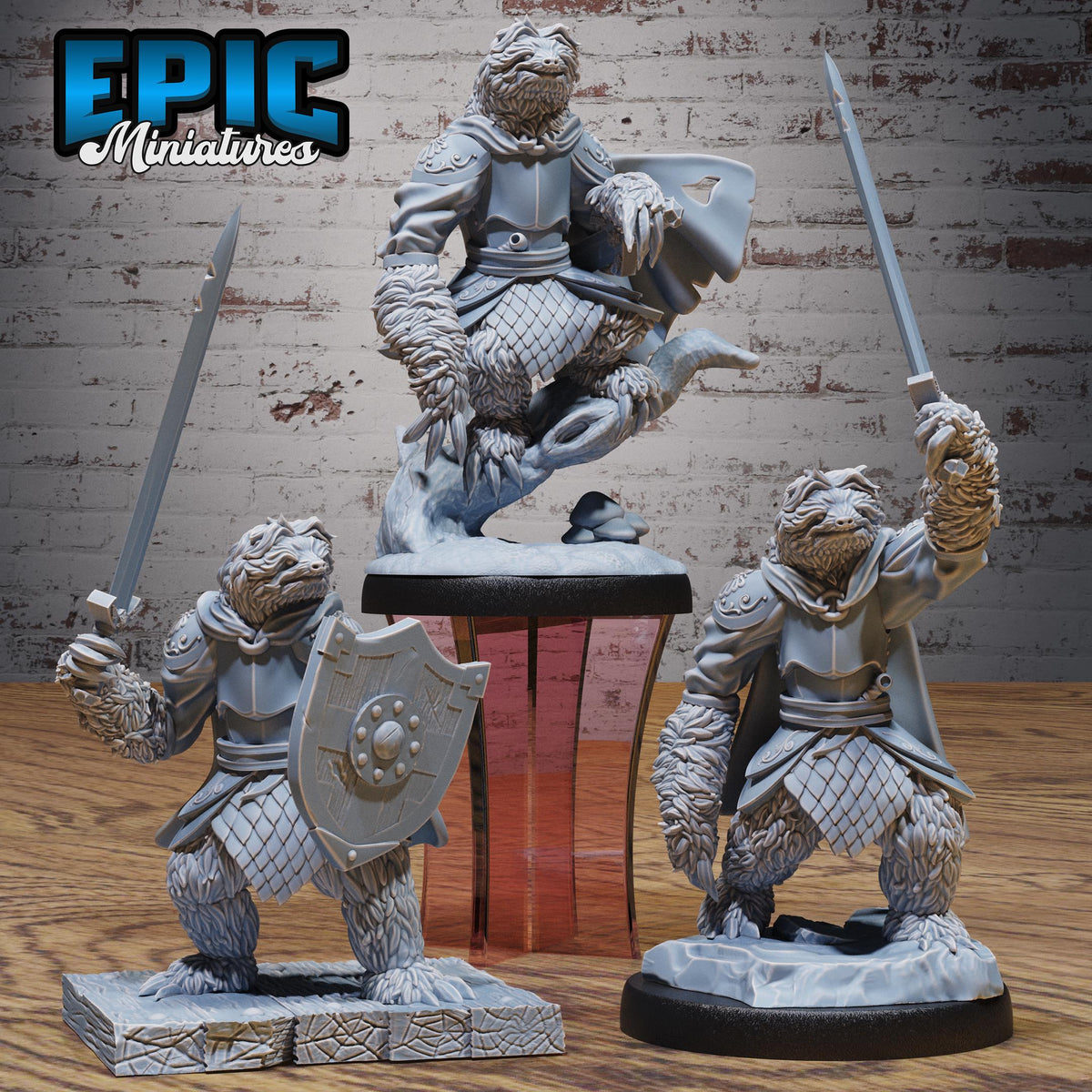 Sloth Paladin Set of 3 DND miniatures group photo Beastly Champions