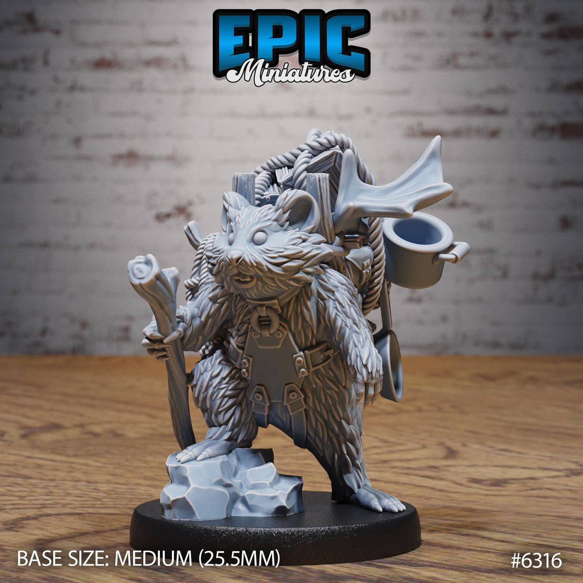 Adventurer Hamster Option #6316 front DND miniature Beastly Champions 16k resin
