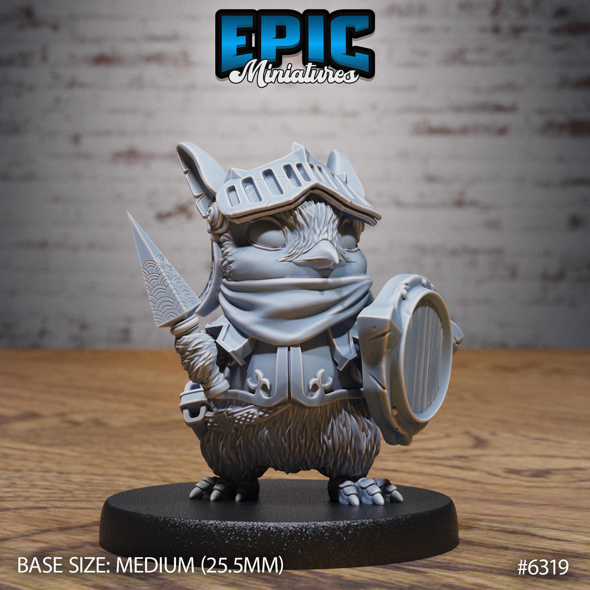 Penguin Knight Option #6319 front DND miniature Beastly Champions 16k resin