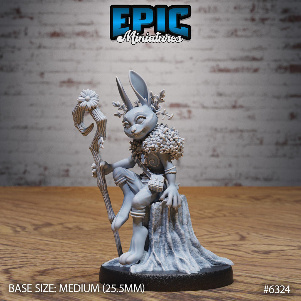 Rabbit Folk Druid Option #6324 front DND miniature Beastly Champions 16k resin
