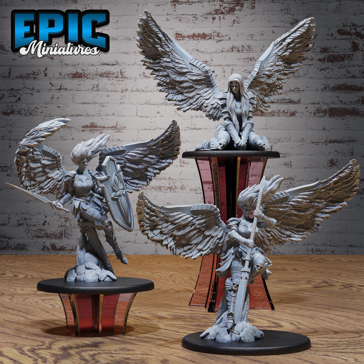 Solar Lady Angel Set of 3 DND miniatures group photo Heavenly Battle