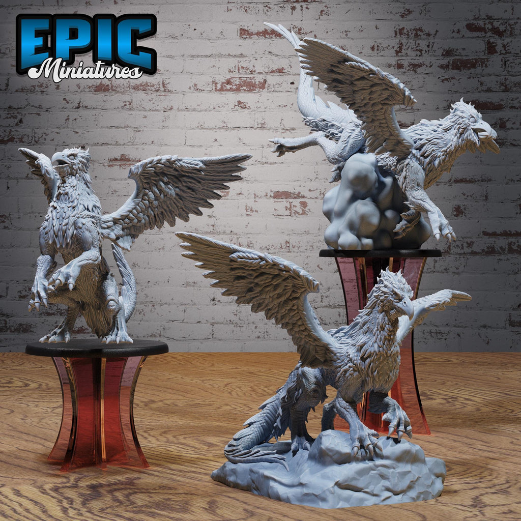 Noble Griffin Sets of 3 Option 1 Mounted front DND miniature Heavenly Battle 16k resin