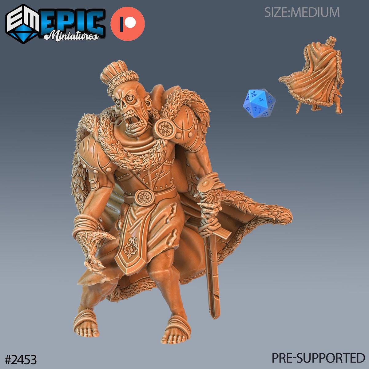 Zombie King Option #2453 front DND miniature Haunting Catacombs 16k resin