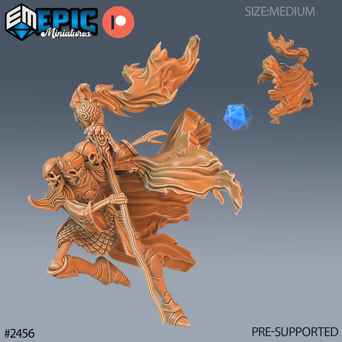 Skeleton Skull King Option #2456 front DND miniature Haunting Catacombs 16k resin