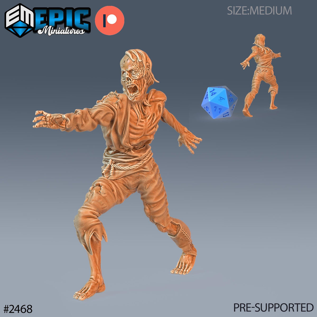 Rotting Zombie Male Option #2468 front DND miniature Haunting Catacombs 16k resin