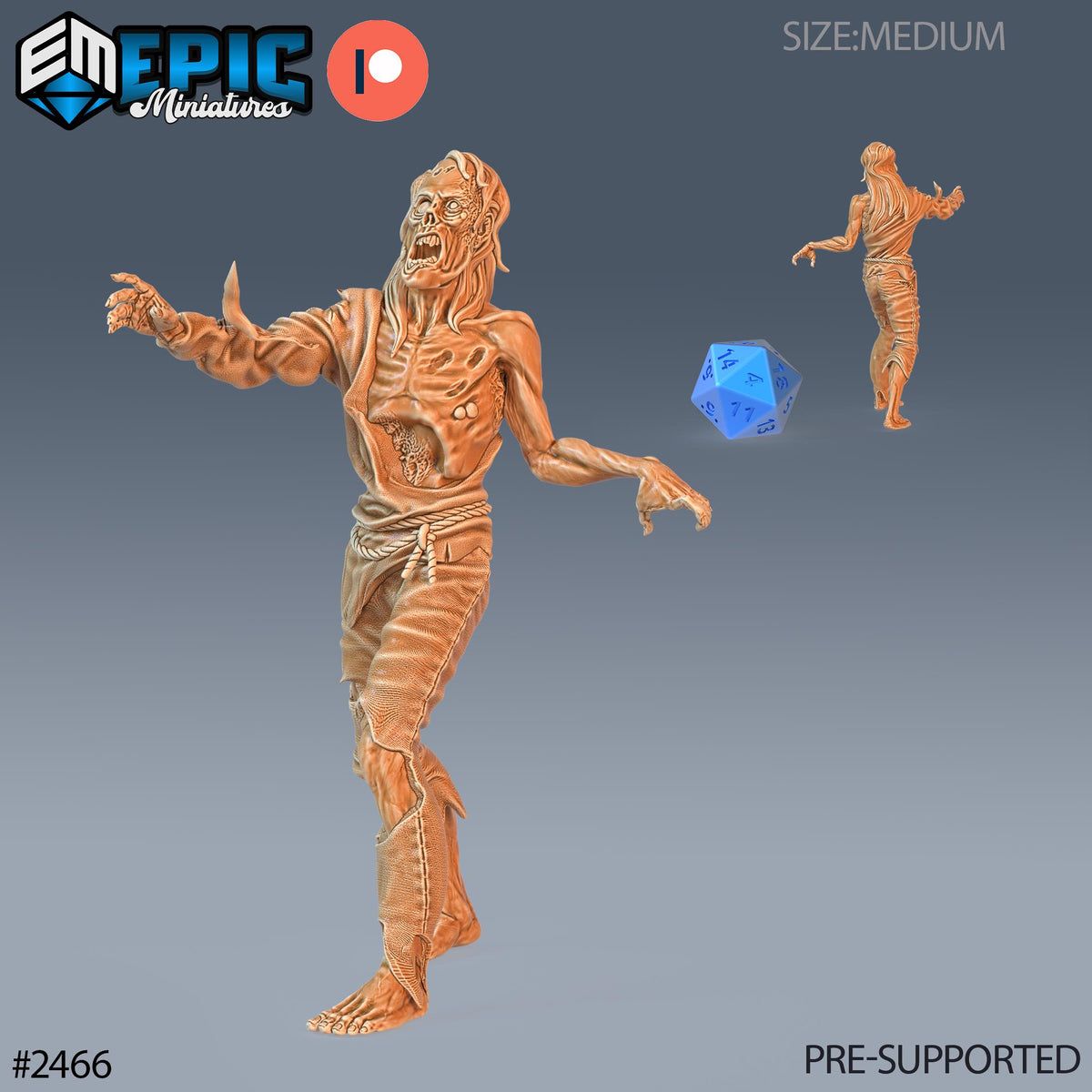 Rotting Zombie Male Option #2466 front DND miniature Haunting Catacombs 16k resin