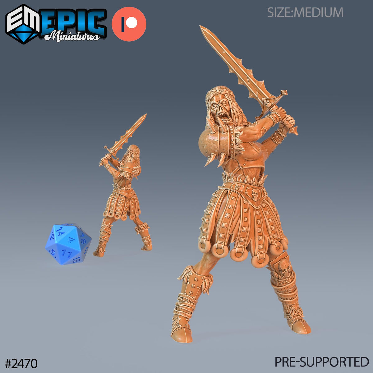 Zombie Knight Female Option #2470 front DND miniature Haunting Catacombs 16k resin
