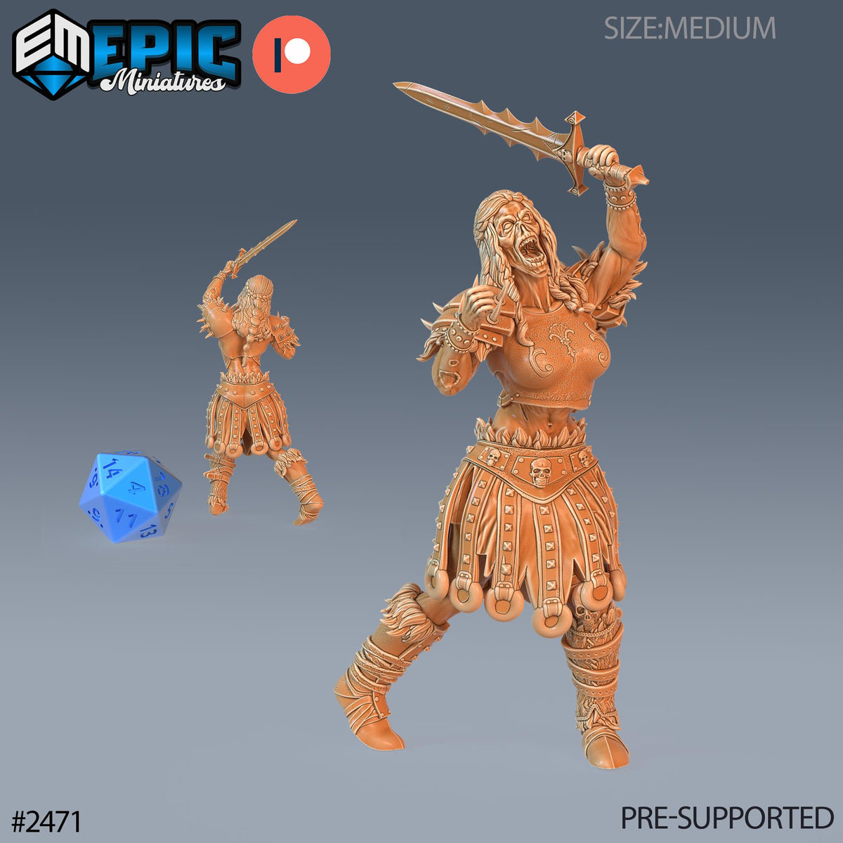 Zombie Knight Female Option #2471 front DND miniature Haunting Catacombs 16k resin