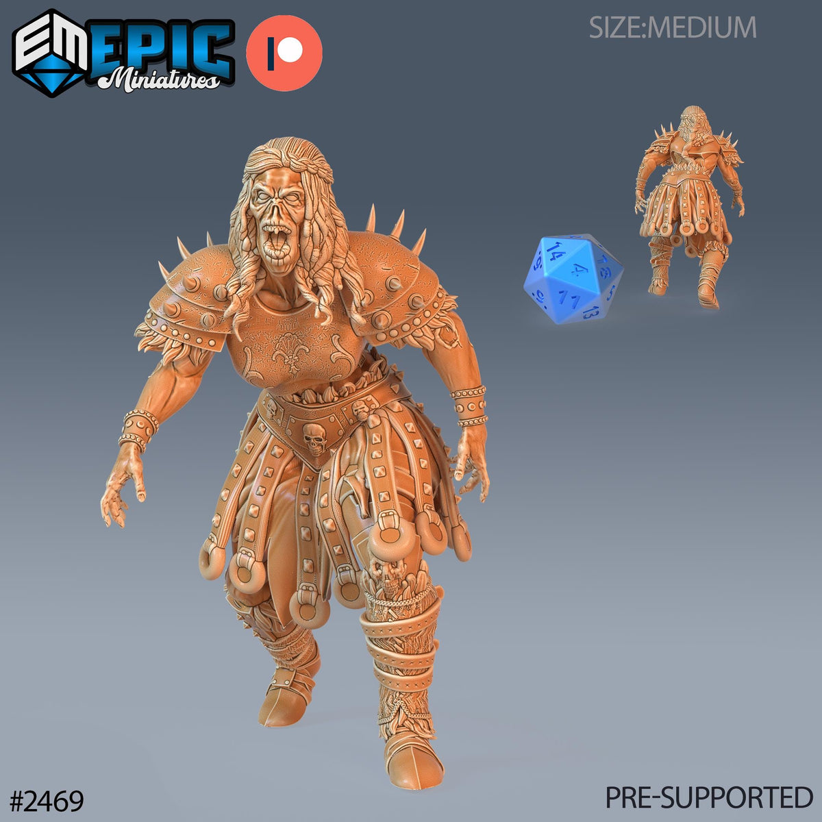Zombie Knight Female Option #2469 front DND miniature Haunting Catacombs 16k resin