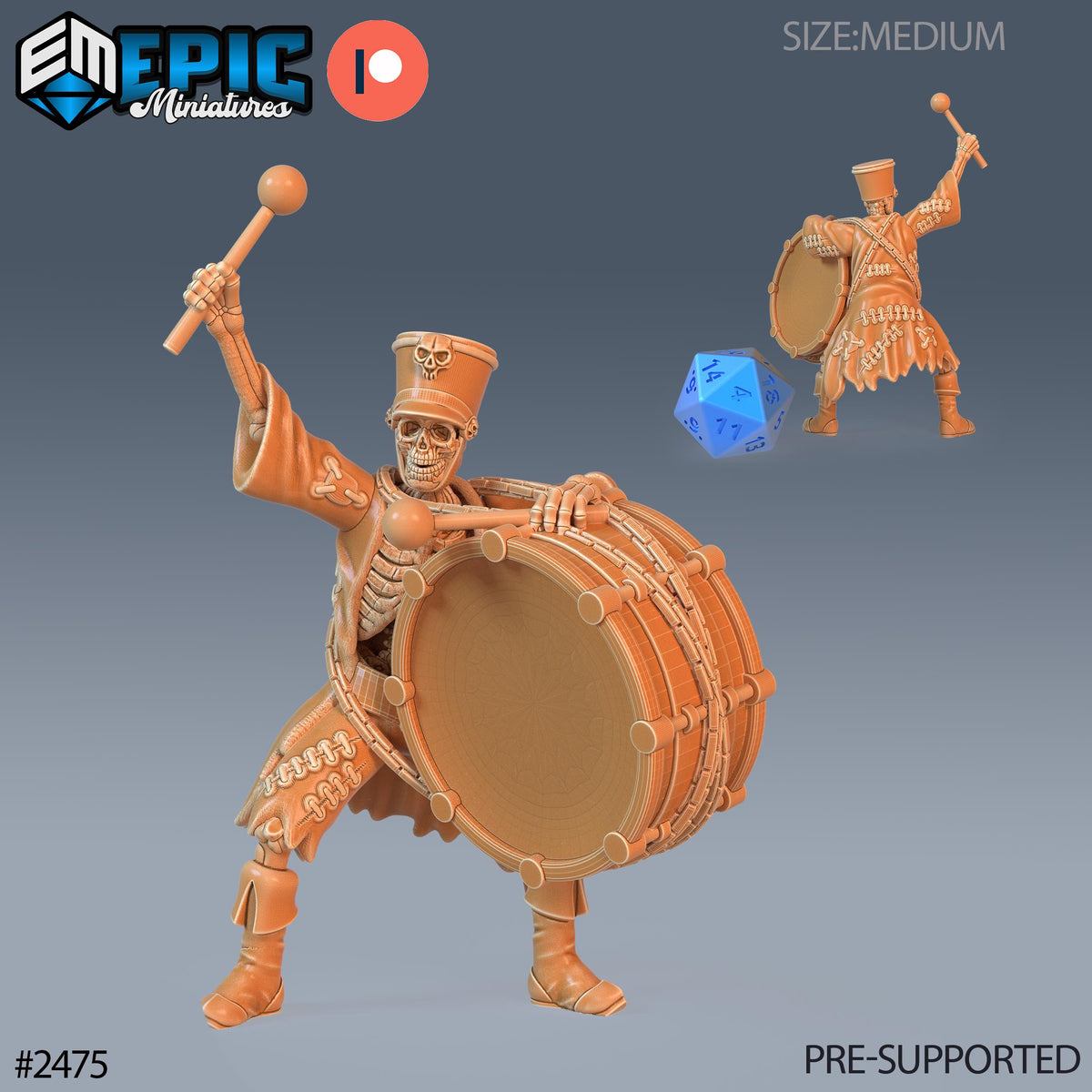 Skeleton Musician Group 2 A front DND miniature Haunting Catacombs 16k resin