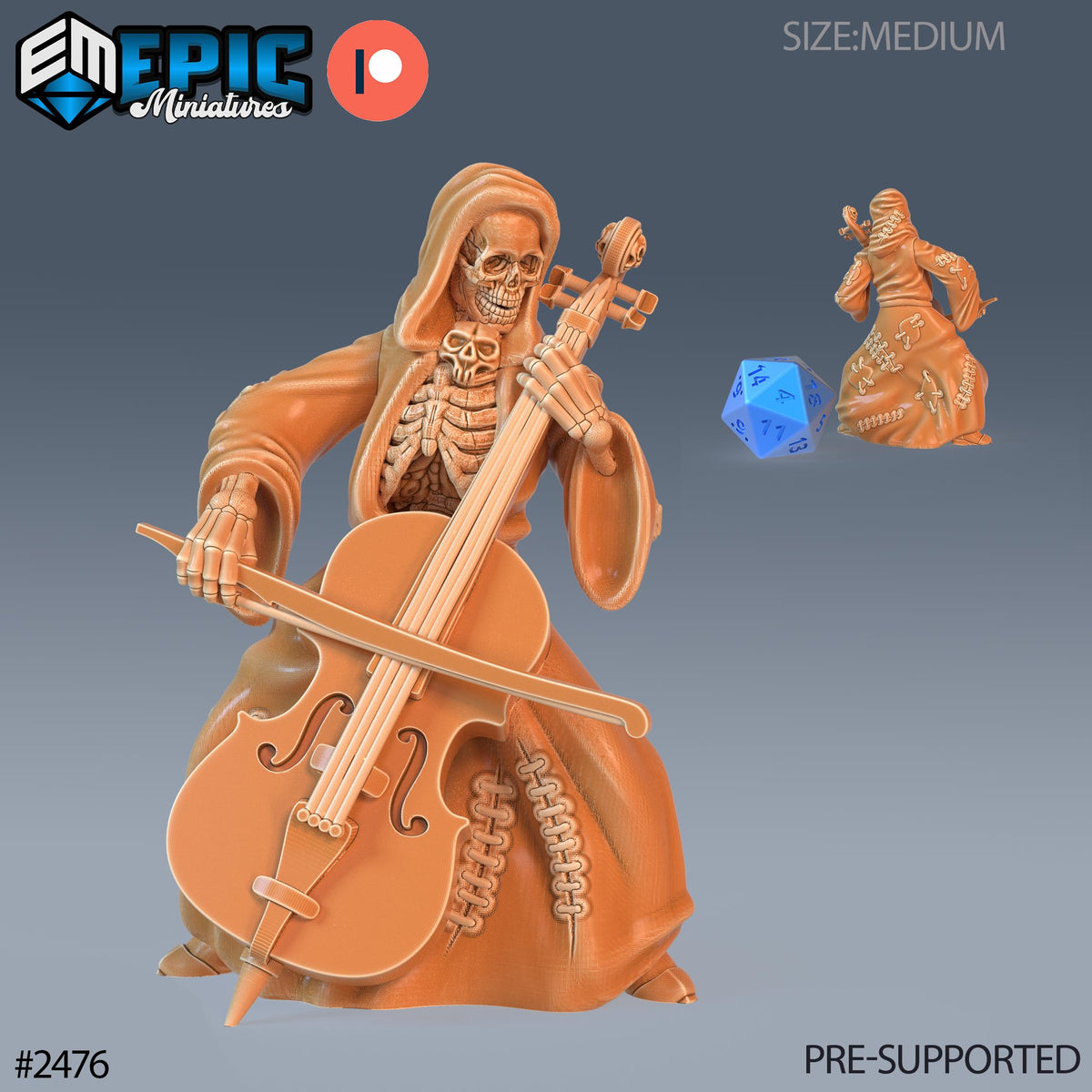 Skeleton Musician Group 2 B front DND miniature Haunting Catacombs 16k resin