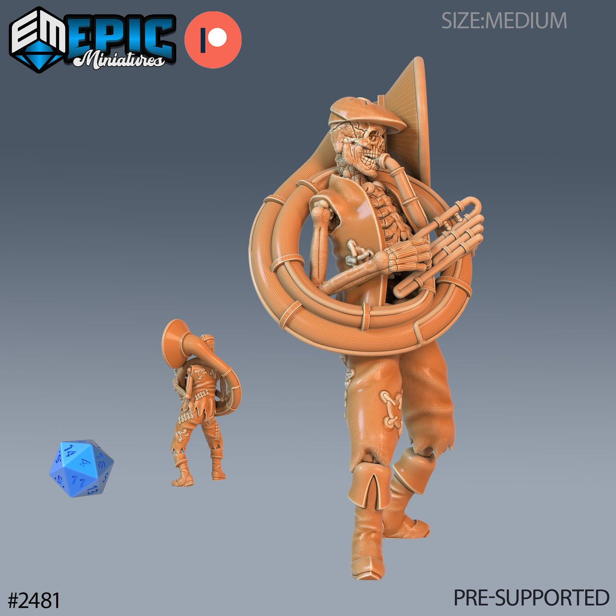 Skeleton Musician Group 3 C front DND miniature Haunting Catacombs 16k resin