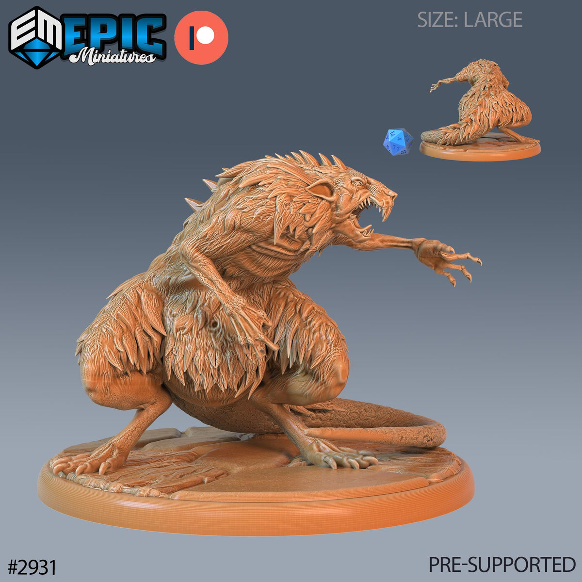 Giant Rat Option #2931 front DND miniature Goblin Caves 16k resin