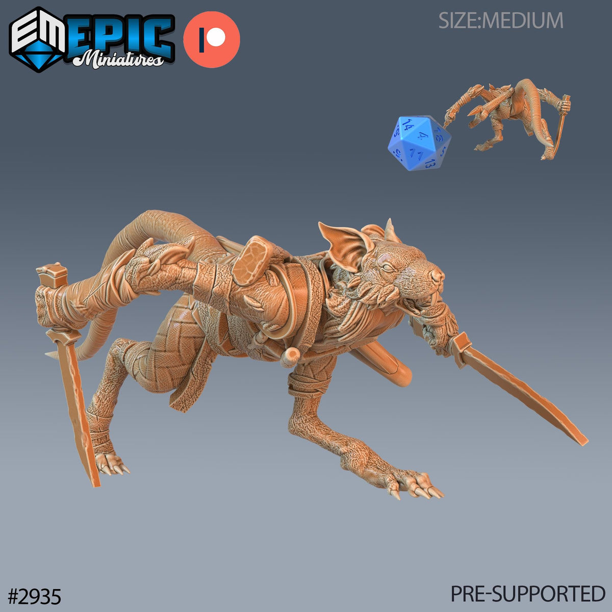 Rat Folk Rogue Option #2935 front DND miniature Goblin Caves 16k resin