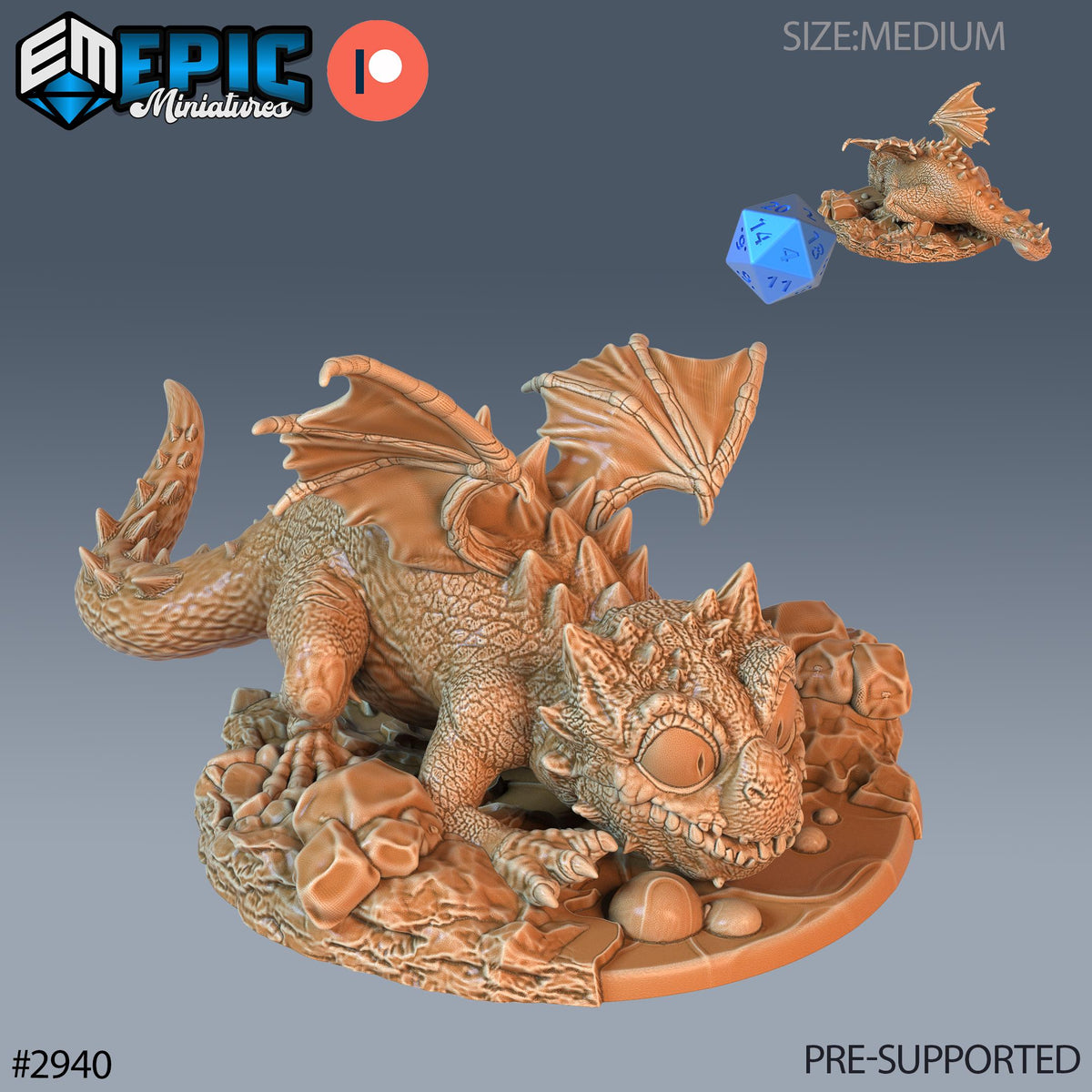 Baby Dragon Option #2940 front DND miniature Goblin Caves 16k resin