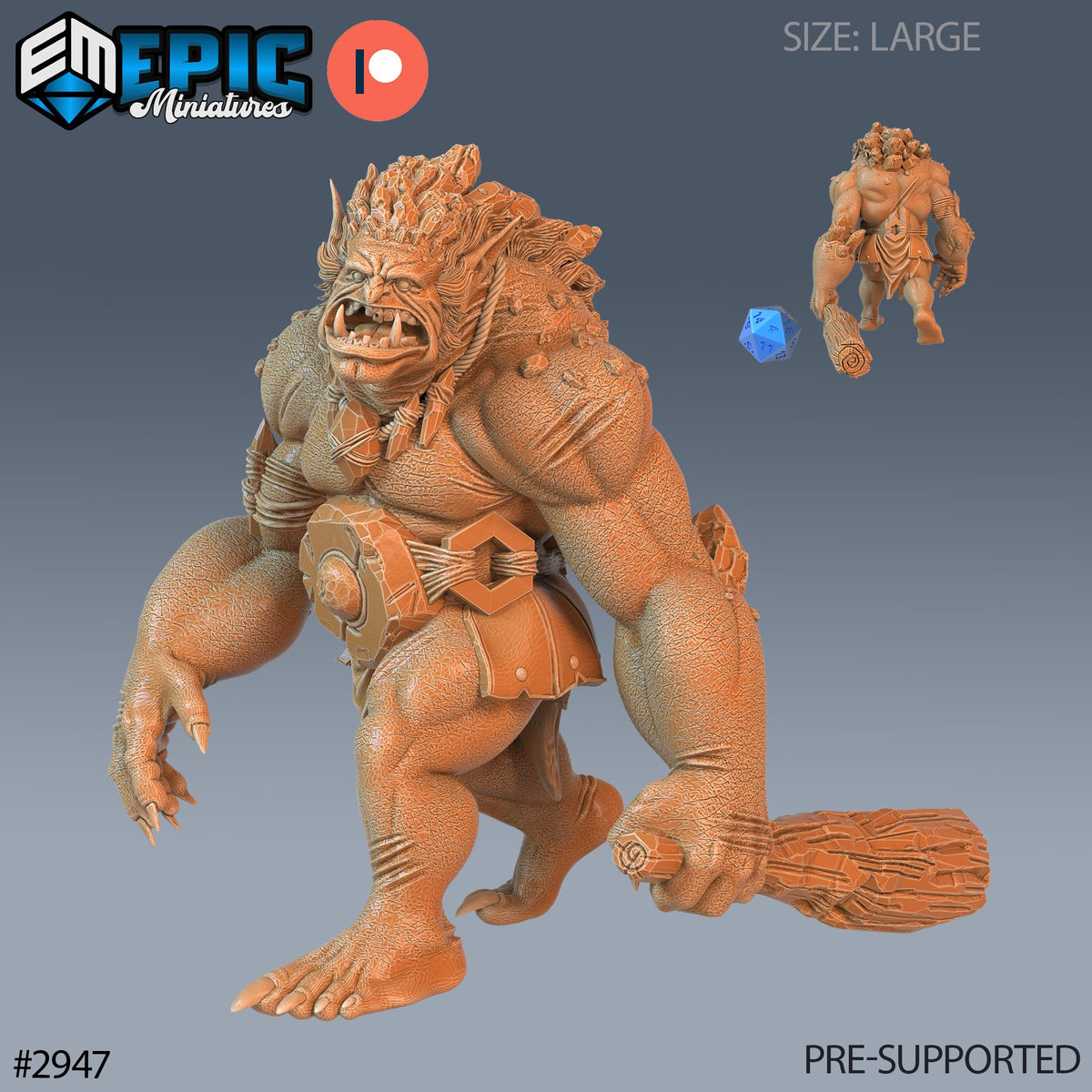 Stone Troll Option #2947 front DND miniature Goblin Caves 16k resin
