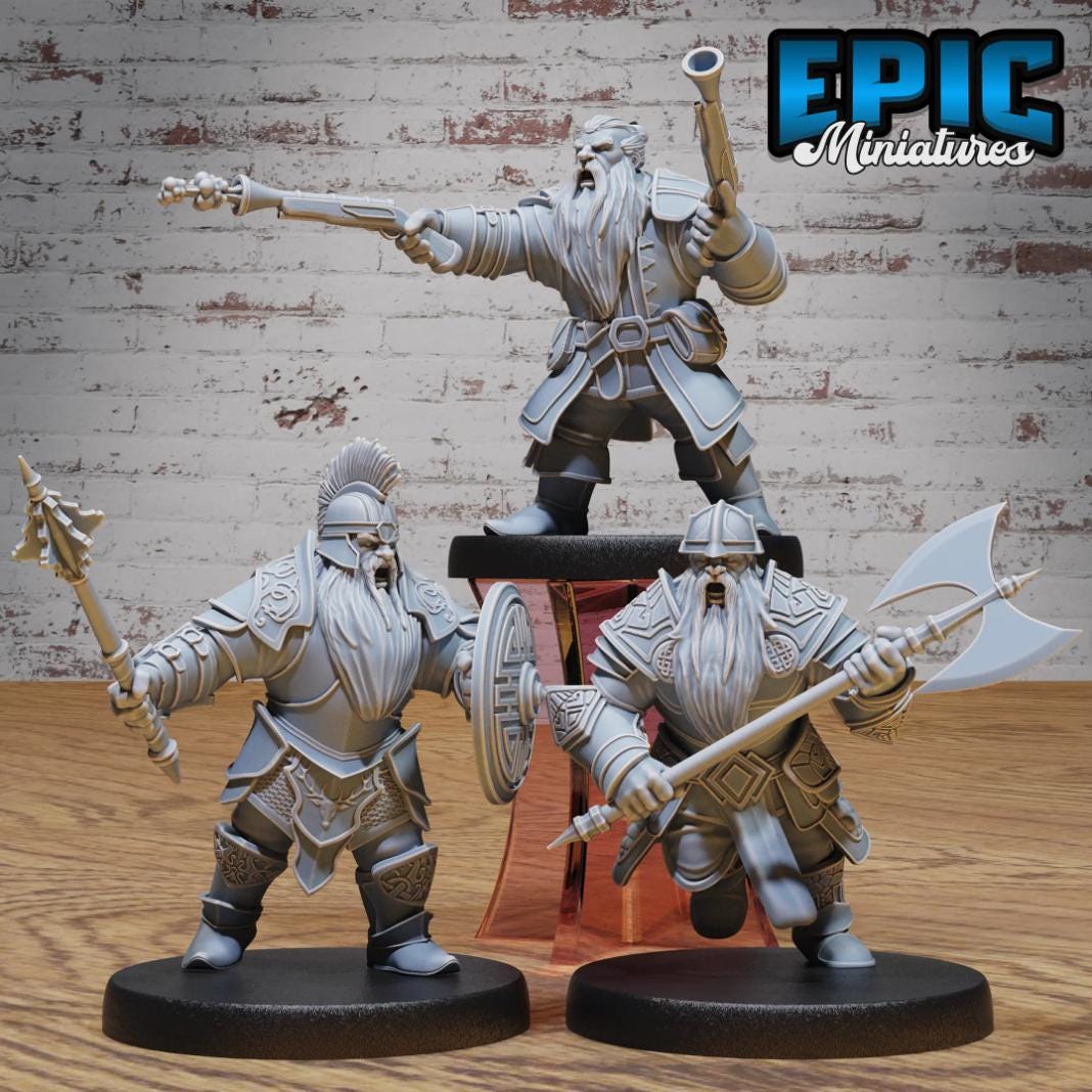 Dwarf Army Set of 10 Variations Group 2 (3 minis) front DND miniature Dwarf Army Pack 16k resin