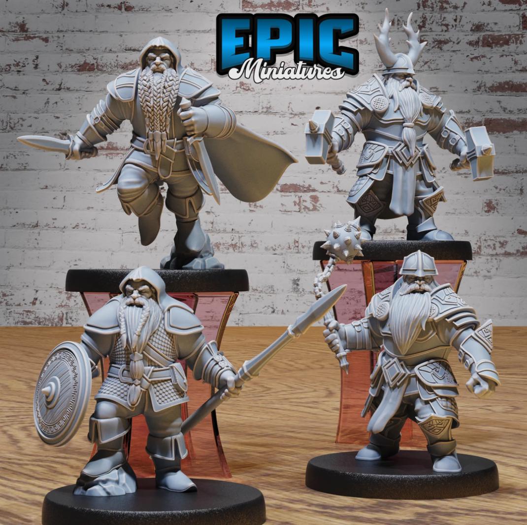 Dwarf Army Set of 10 Variations Group 1 (4 minis) front DND miniature Dwarf Army Pack 16k resin