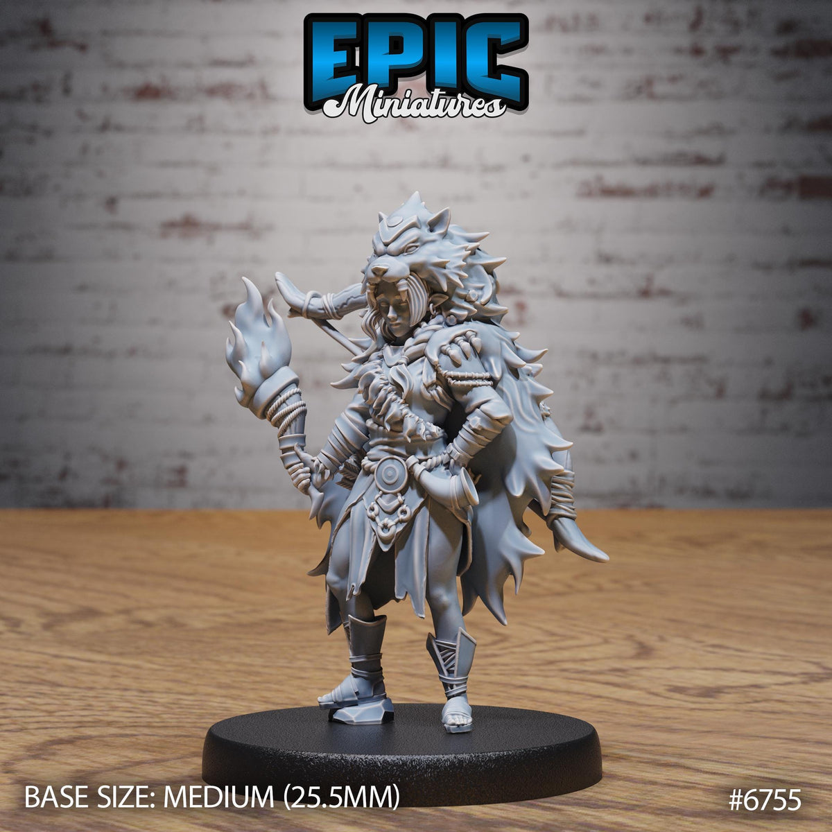 Amazoness Champion front DND miniature Primal Jungle 16k resin