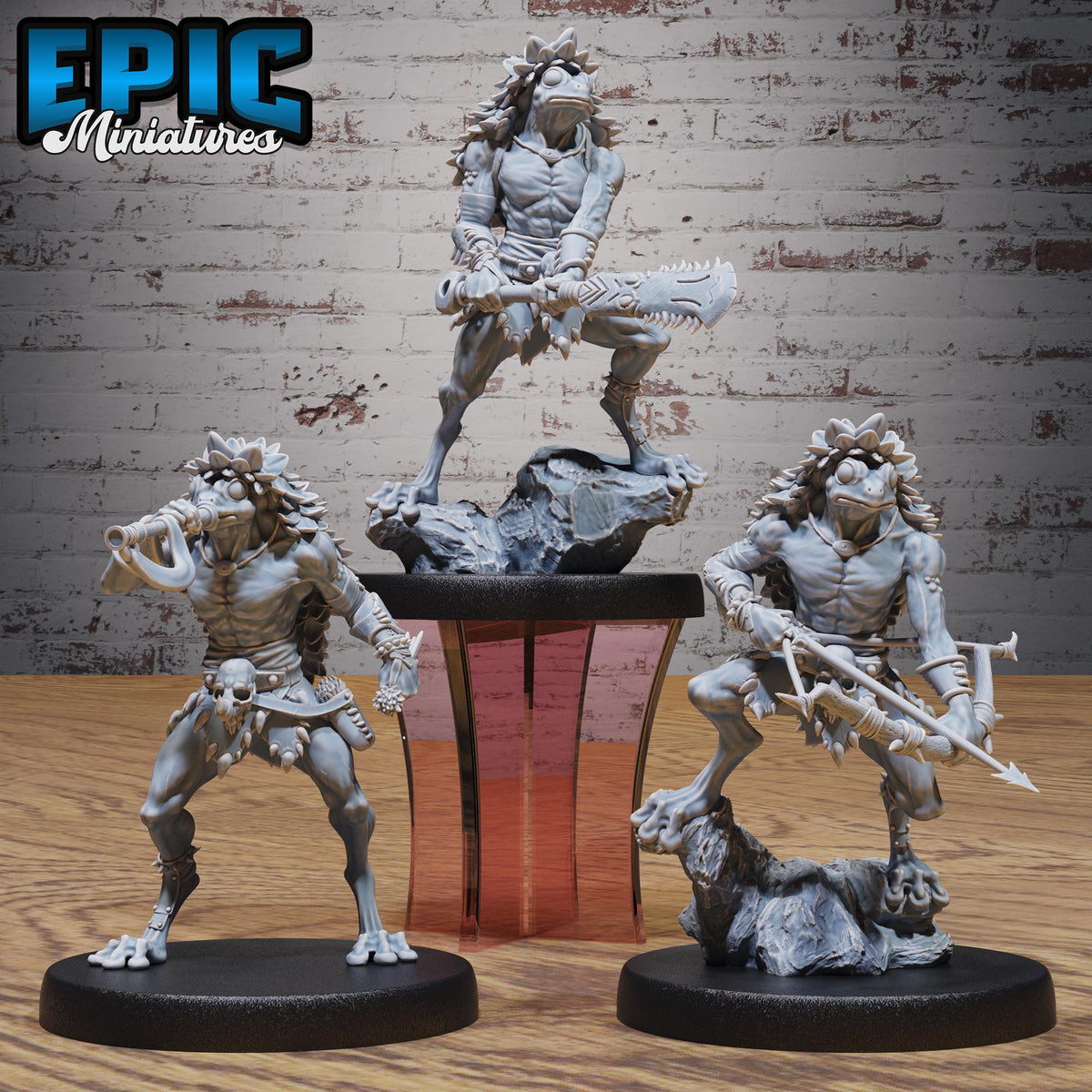 Frog Folk Hunter Set of 3 and 6 Option 1 Headress front DND miniature Primal Jungle 16k resin
