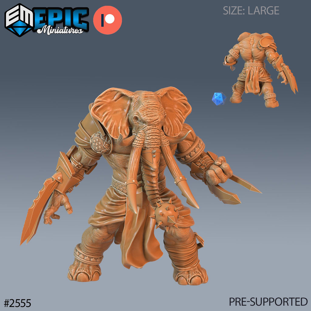 Elephant Folk Barbarian Option #2555 front DND miniature Forgotten Utopia 16k resin