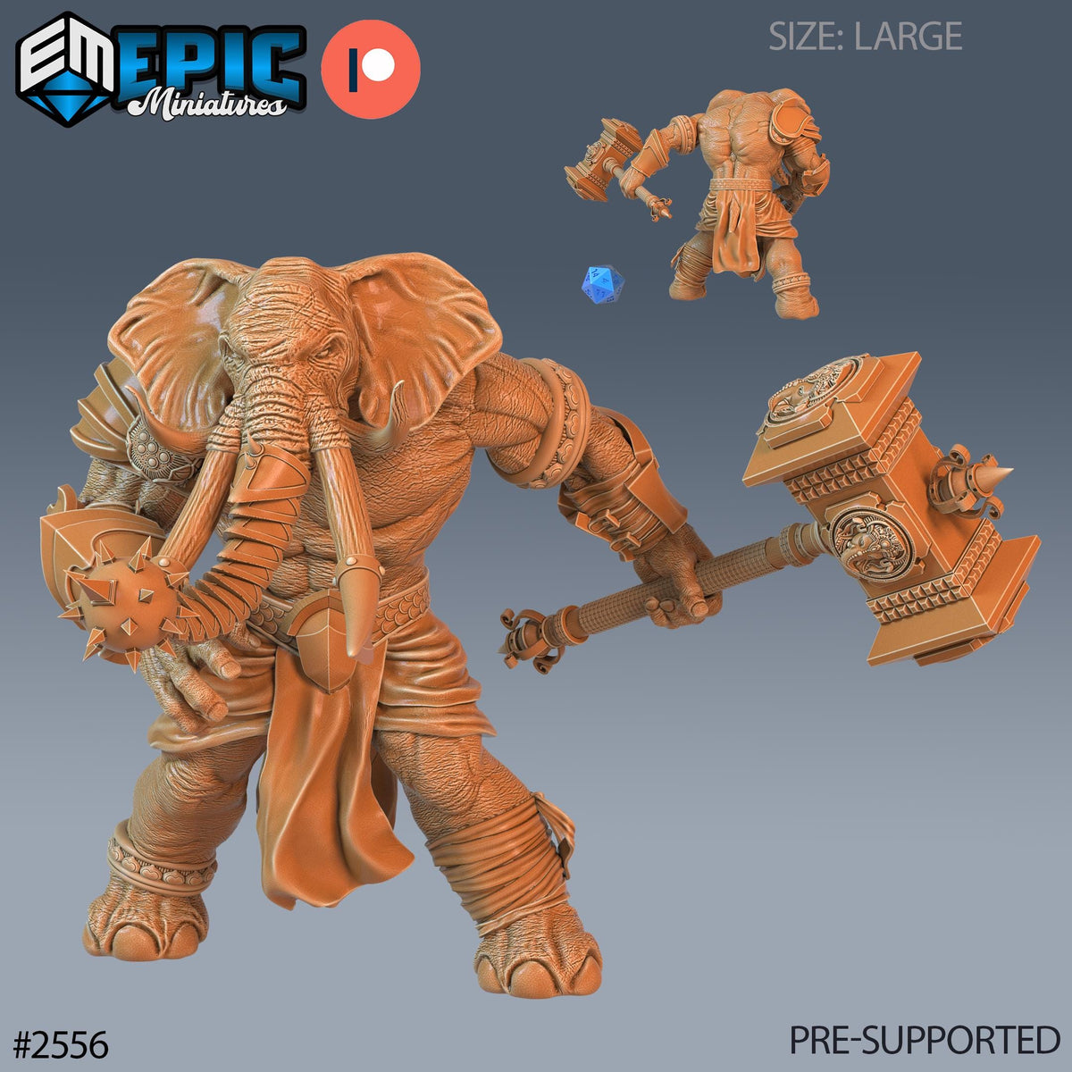 Elephant Folk Barbarian Option #2556 front DND miniature Forgotten Utopia 16k resin