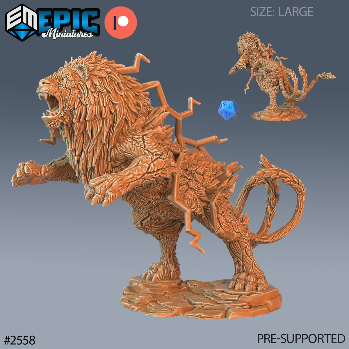 Thunder Lion Option #2558 front DND miniature Forgotten Utopia 16k resin