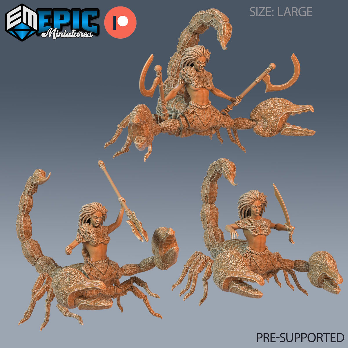 Scorpion Arachne Set of 3 DND miniatures group photo Forgotten Utopia