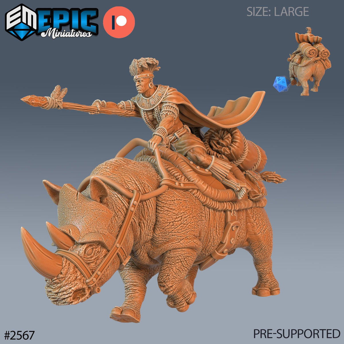 Spear Warrior and Rhino Rider Option #2567 (2) front DND miniature Forgotten Utopia 16k resin