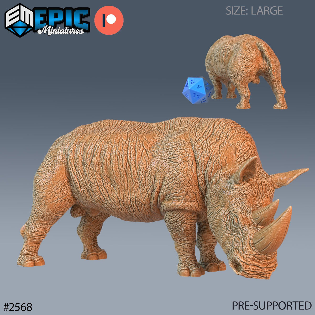 Rhino Option #2568 front DND miniature Forgotten Utopia 16k resin