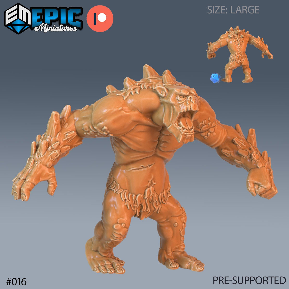 Mountain Troll Option #016 front DND miniature Twin Mountains 16k resin