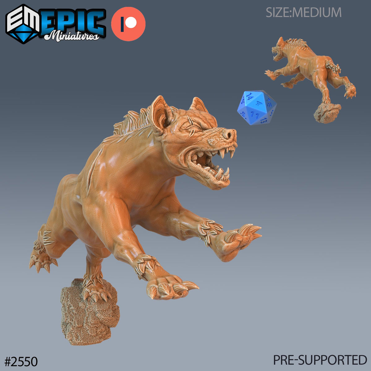 Hyena Option #2550 (2) front DND miniature Forgotten Utopia 16k resin
