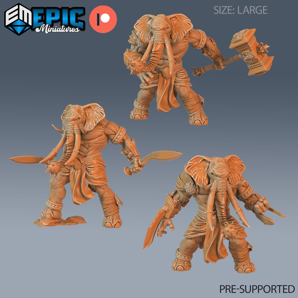 Elephant Folk Barbarian Set of 3 DND miniatures group photo Forgotten Utopia