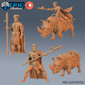 Spear Warrior and Rhino Rider Set of 4 DND miniatures group photo Forgotten Utopia