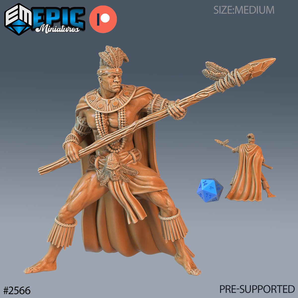 Spear Warrior and Rhino Rider Option #2566 front DND miniature Forgotten Utopia 16k resin