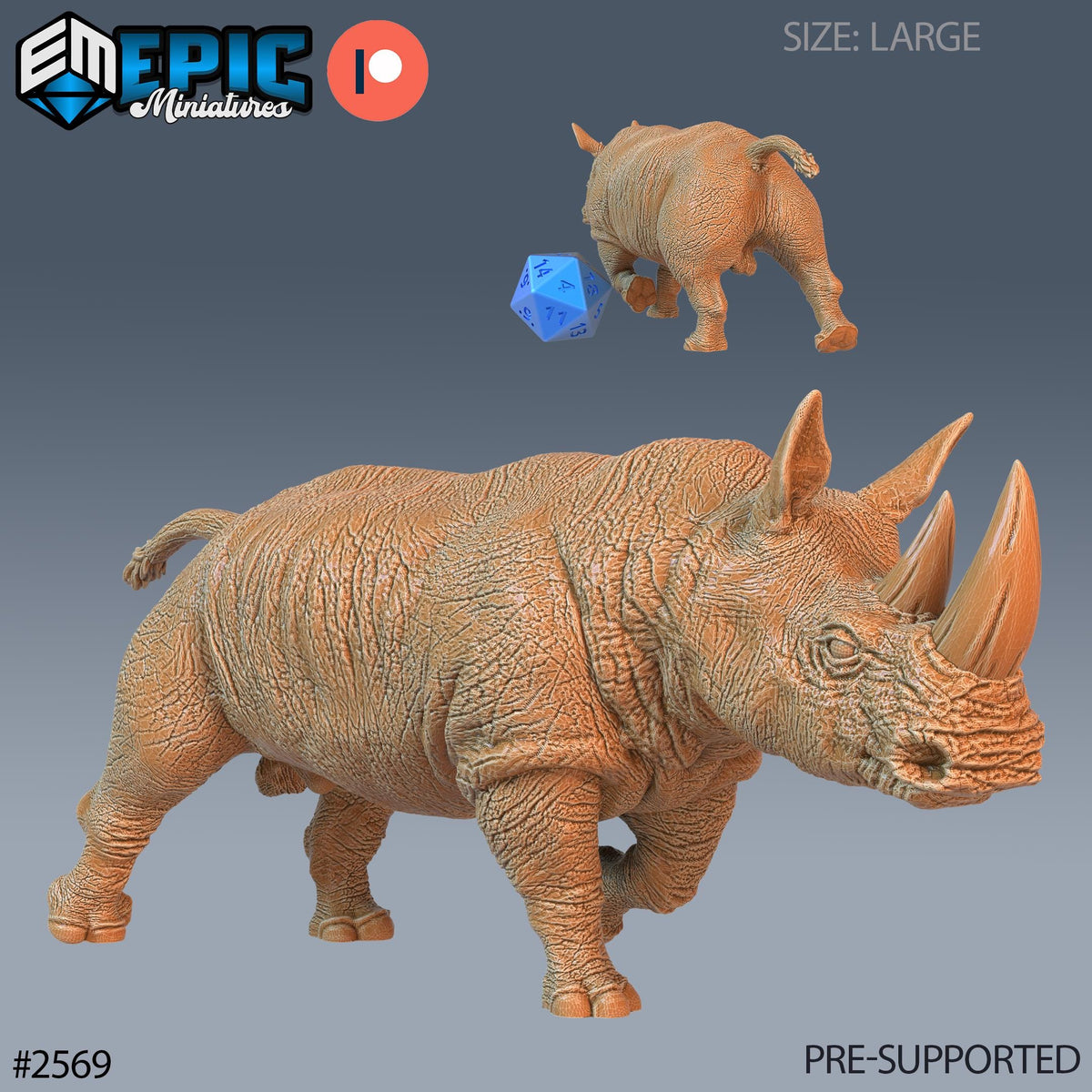 Rhino Option #2569 front DND miniature Forgotten Utopia 16k resin