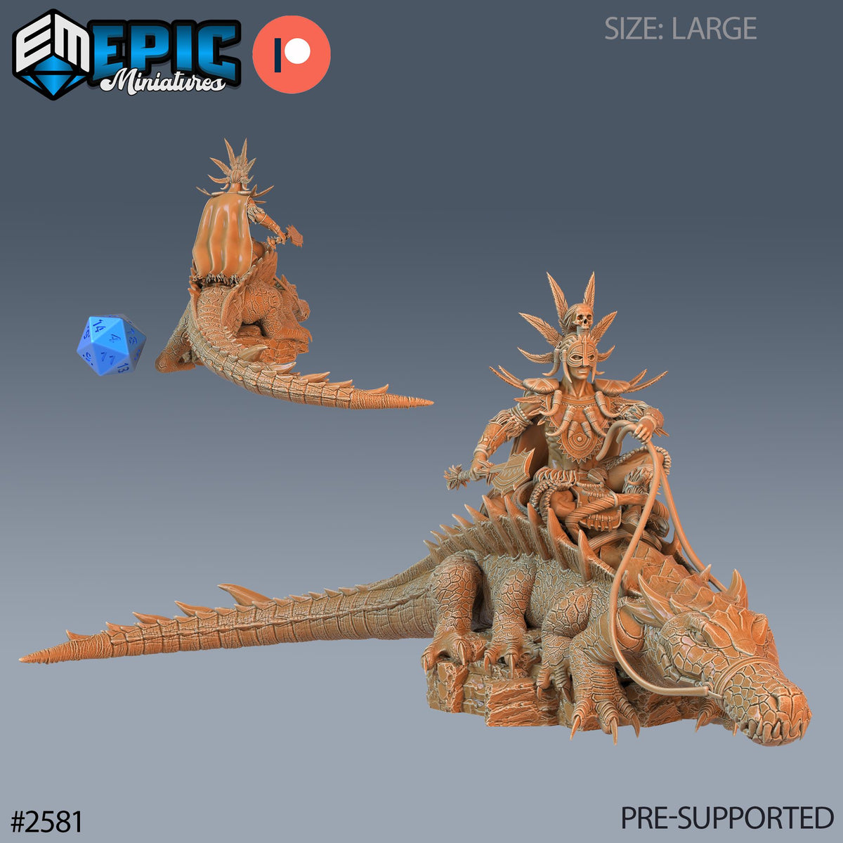 Voodoo Priest and Crocodile Mount Option #2581 (2) front DND miniature Forgotten Utopia 16k resin