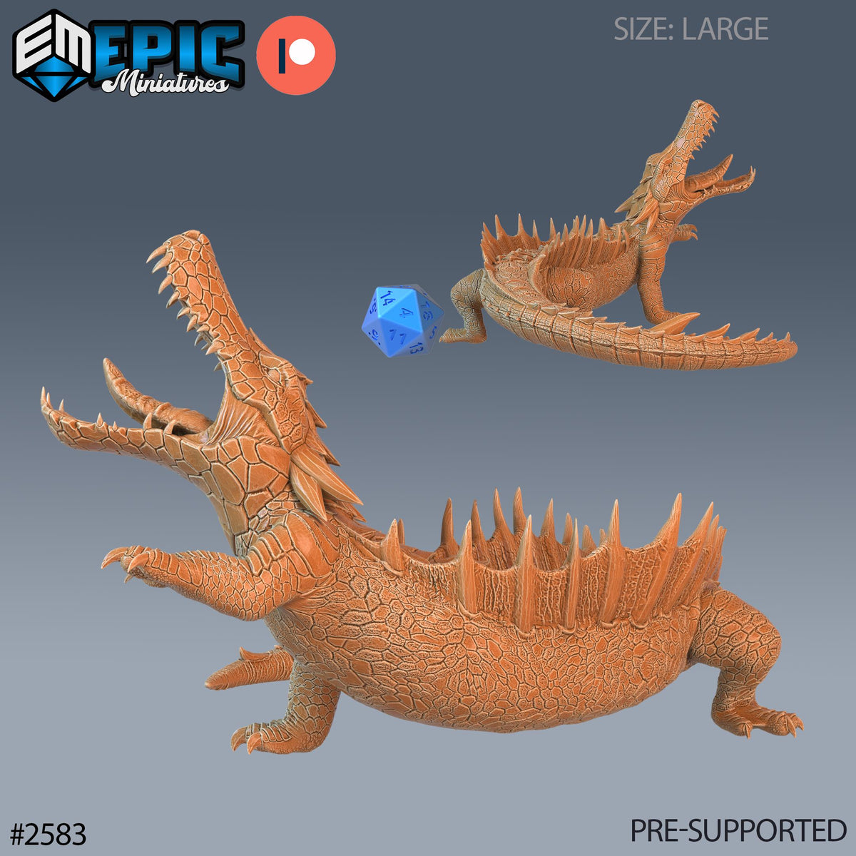 River Crocodile Option #2583 front DND miniature Forgotten Utopia 16k resin