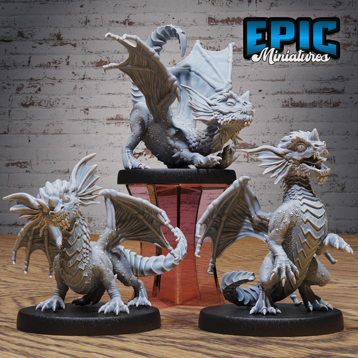 Blue Dragon Wyrmling Set of 3 DND miniatures group photo Bone Dry Desert