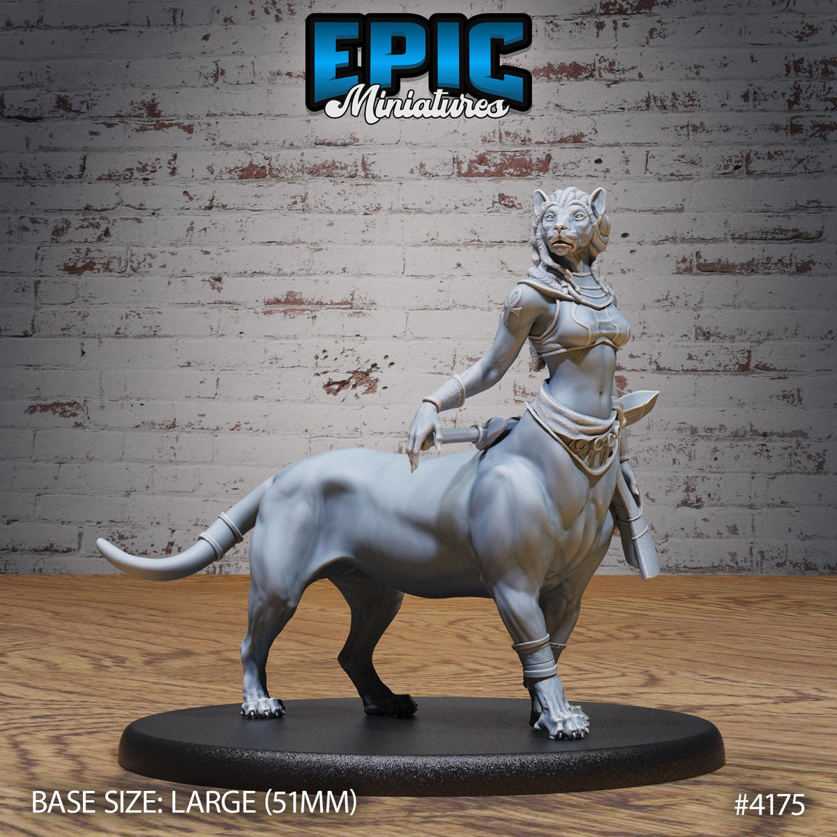 Lion Centaur Bastet Devotee Option #4175 front DND miniature Bone Dry Desert 16k resin