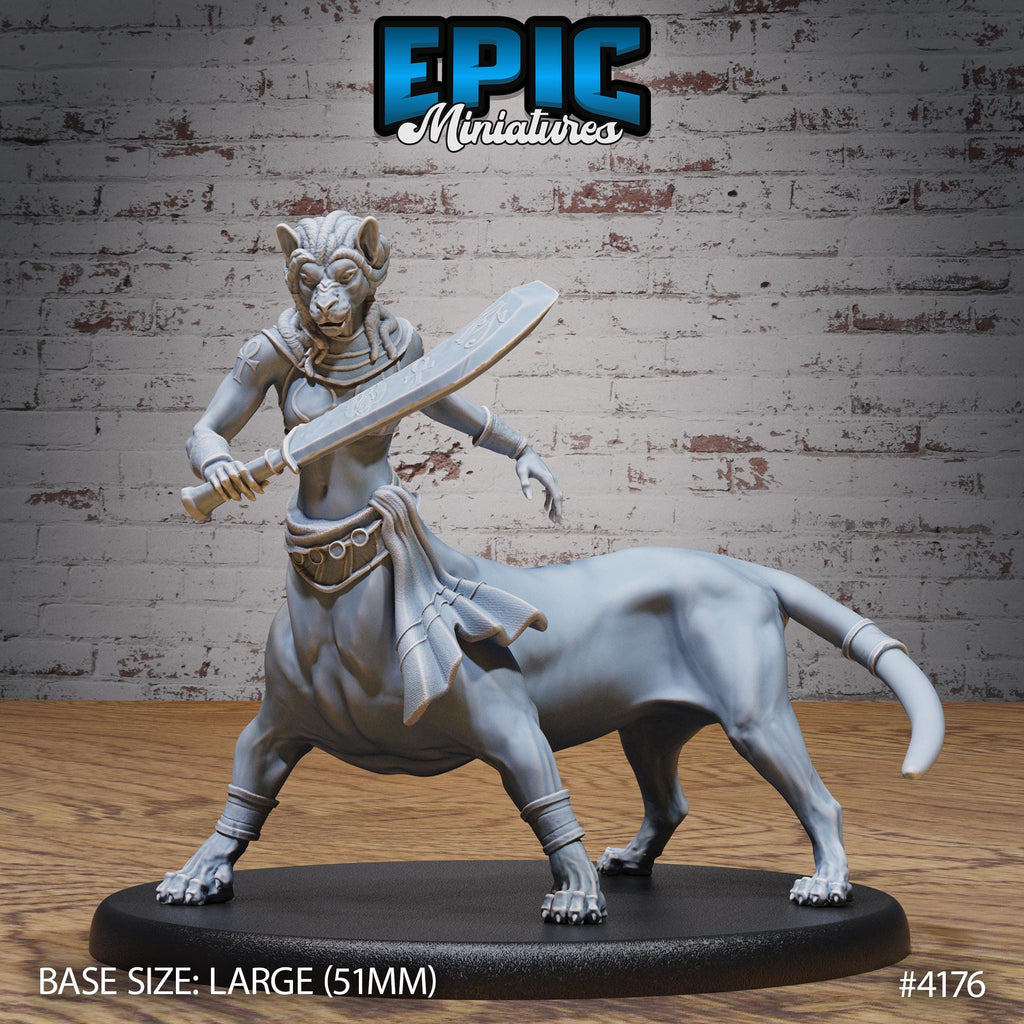Lion Centaur Bastet Devotee Option #4176 front DND miniature Bone Dry Desert 16k resin