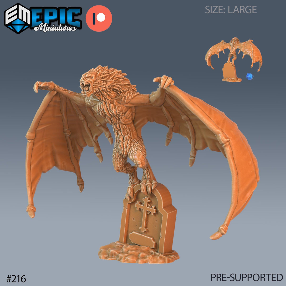 Giant Bat Option #216 front DND miniature Castle of Terror 16k resin