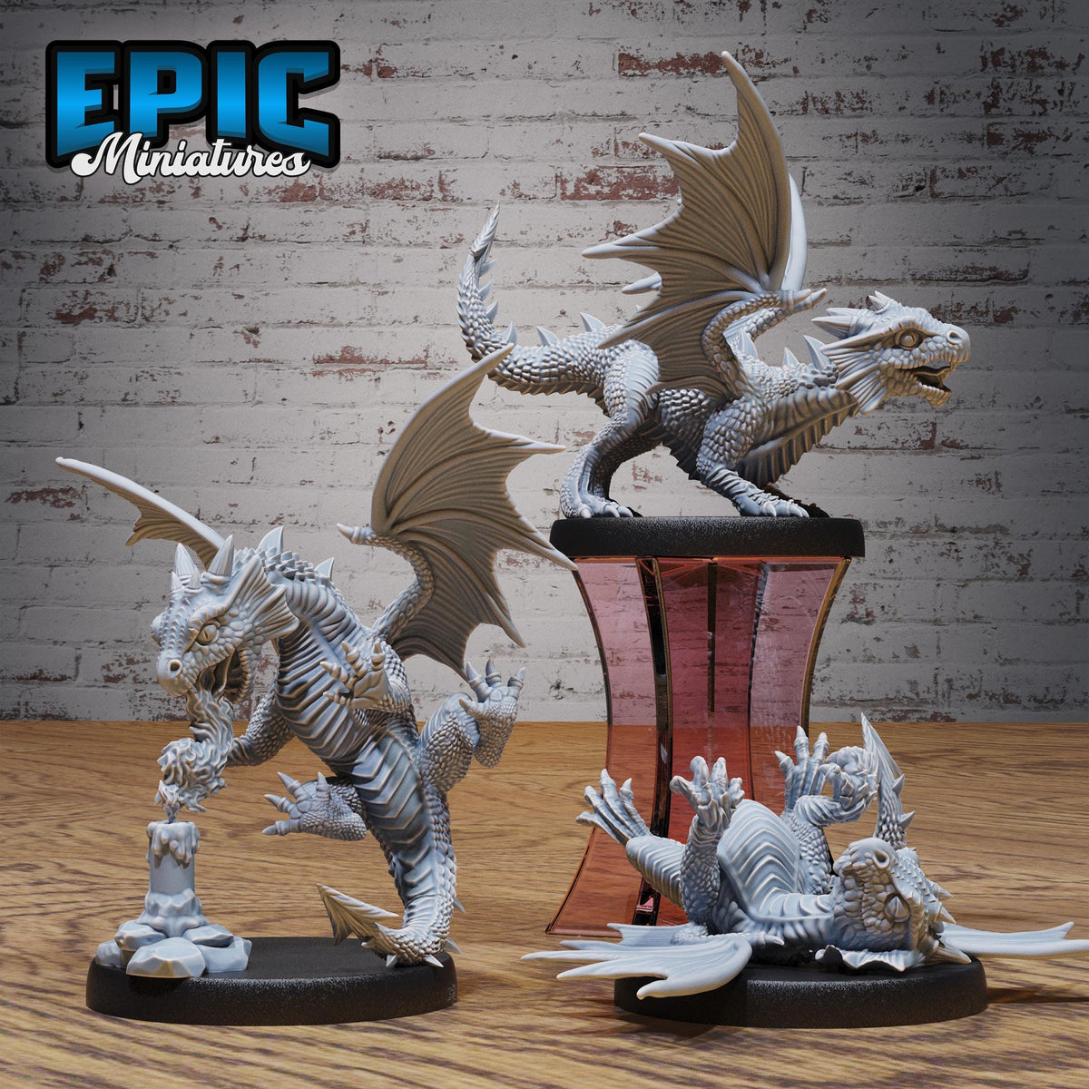 Red Dragon Wyrmling Set of 3 DND miniatures group photo Elemental Lands
