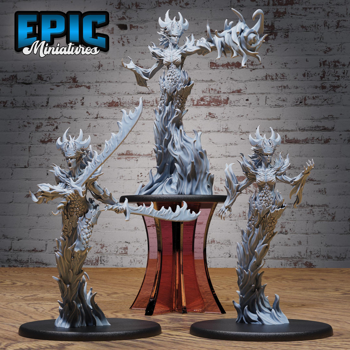 Fire Elemental Female Set of 3 DND miniatures group photo Elemental Lands