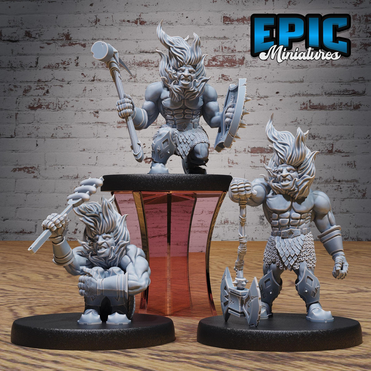 Fire Dwarf Set of 3 DND miniatures group photo Elemental Lands