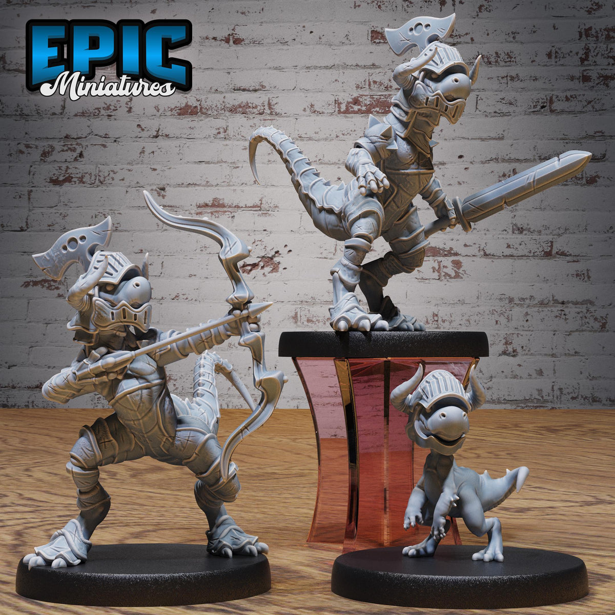 Dino Knight Set of 3 DND miniatures group photo Elemental Lands
