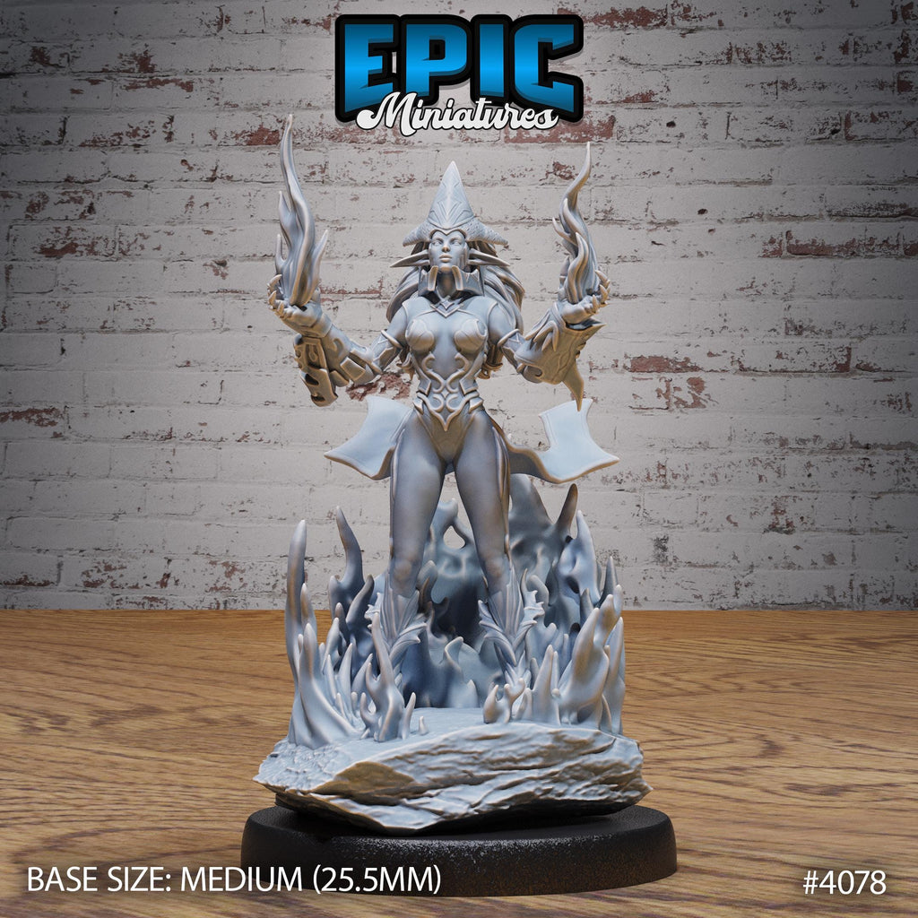 Fire Genasi Female Option #4078 front DND miniature Elemental Lands 16k resin