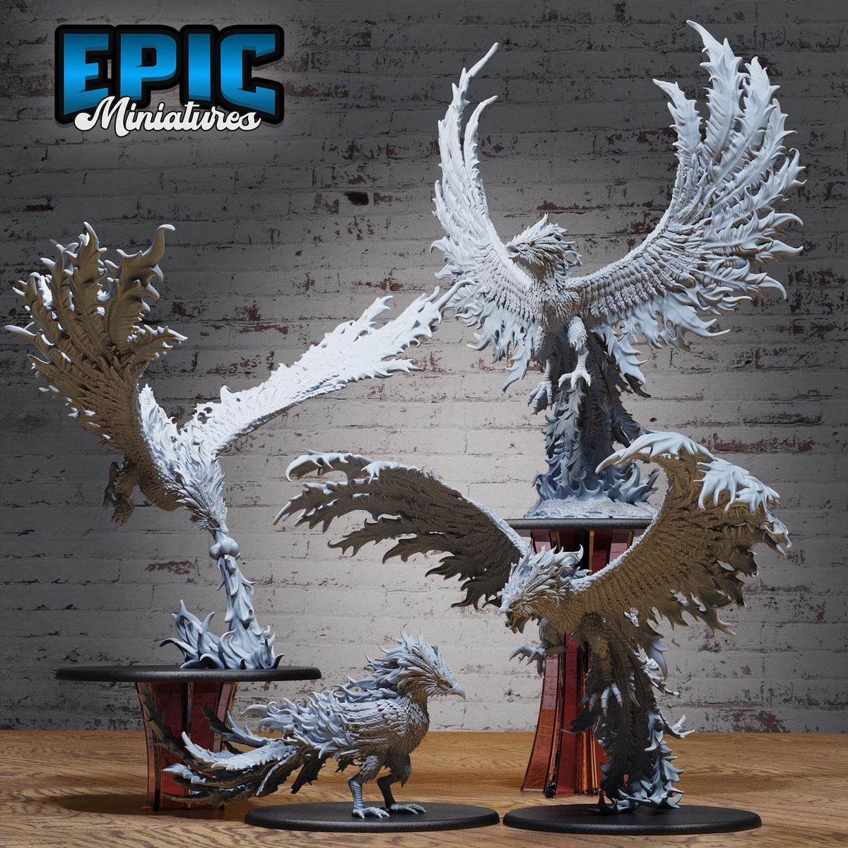 Primordial Phoenix Set of 4 DND miniatures group photo Elemental Lands