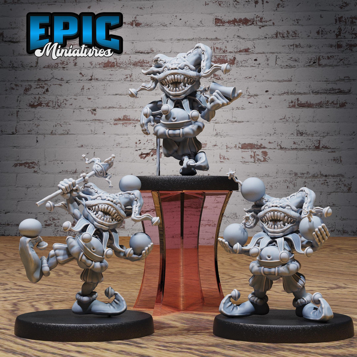 Goblin Clown Set of 3 DND miniatures group photo Nightsky Carnival