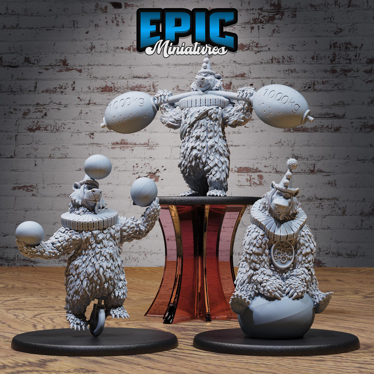 Circus Bear Set of 3 DND miniatures group photo Nightsky Carnival